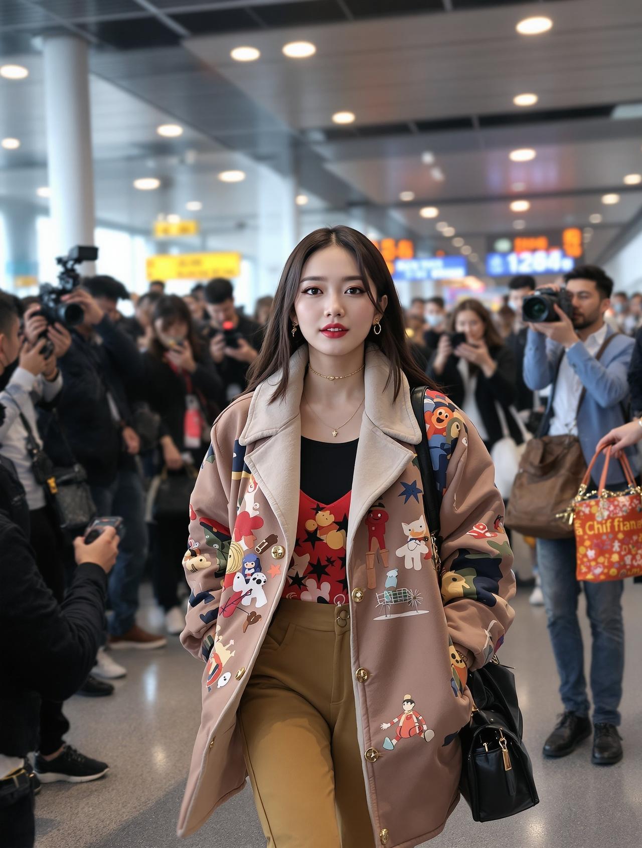 某女星机场街拍,造型惊艳全场